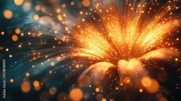Fototapeta Abstract Orange and Teal Light Burst: A Digital Artwork
