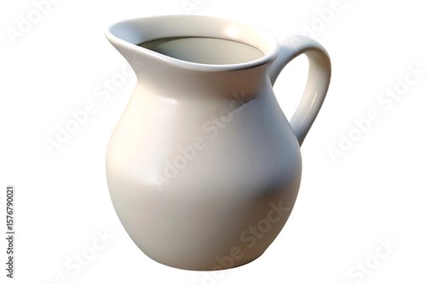 Fototapeta A simple elegant ceramic pitcher with a graceful handle white pouring