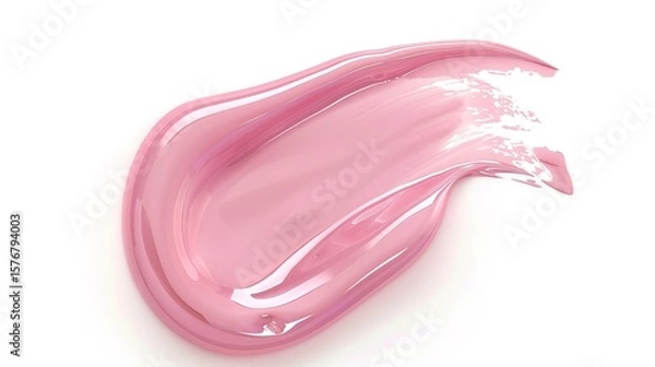 Fototapeta A glossy pink smear of cosmetic cream or gel stands out on a clean white background, presenting a visually appealing and eye - catching display. The smooth and shiny texture of the pink smear adds a t