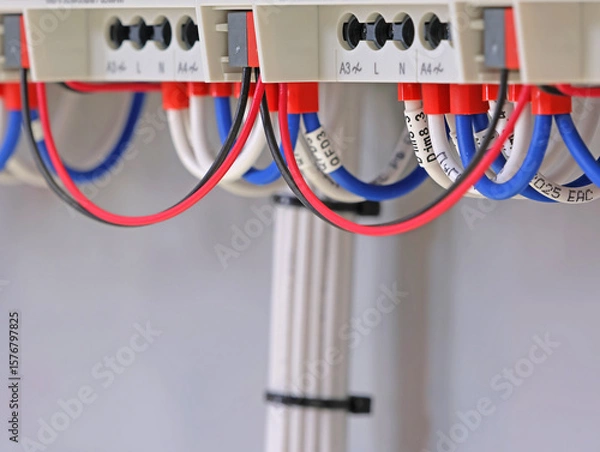 Fototapeta Connecting the electrical module using copper electrical insulated wires. 