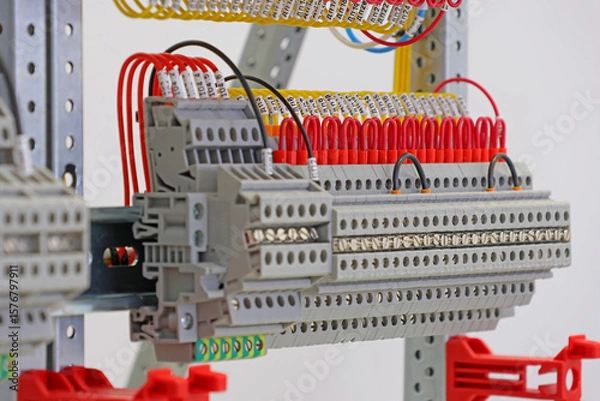Fototapeta Connecting the electrical module using copper electrical insulated wires. 
