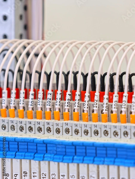 Fototapeta Connecting the electrical module using copper electrical insulated wires. 