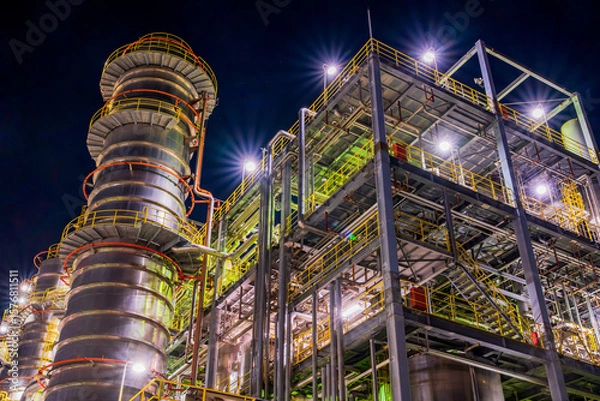 Obraz 広島県　大竹市　ダイセル大竹工場前　工場夜景