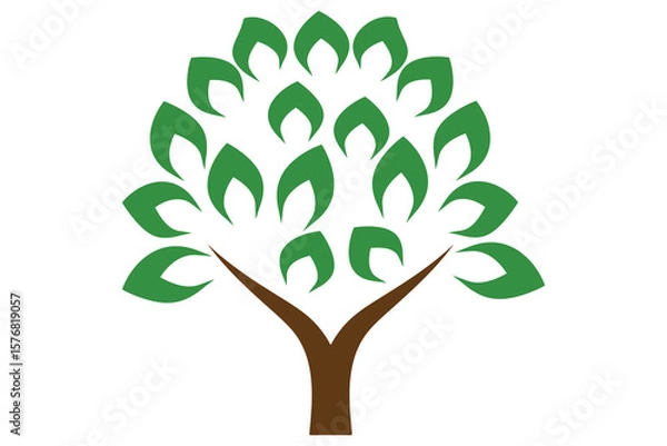 Obraz Modern vector tree logo with green leaves.