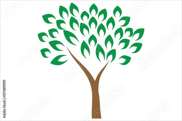 Obraz Modern vector tree logo with green leaves.