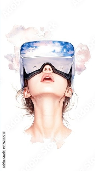 Fototapeta Virtual Reality Experience with Hand-Drawn Watercolor Style and Chaos Elements