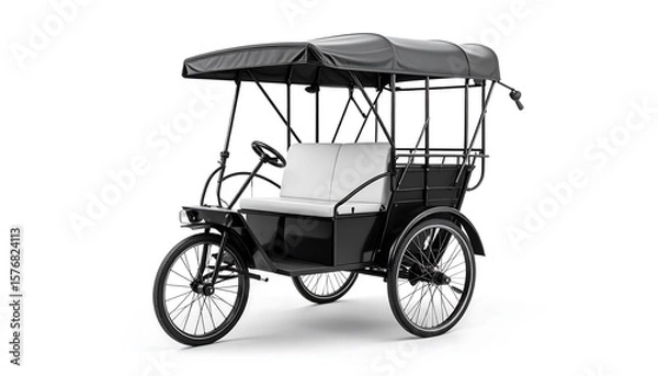 Fototapeta Monochrome Three Wheeled Vehicle Illustration with Black Frame and White Seats On White Background
