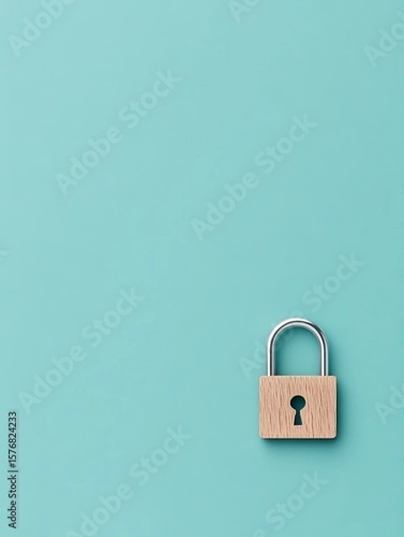 Fototapeta Minimalist Concept of Cybersecurity with Lock on Turquoise Background