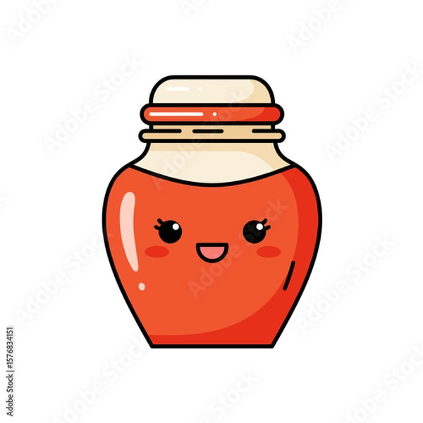 Fototapeta Cartoon ketchup jar with smiling face and cute design  