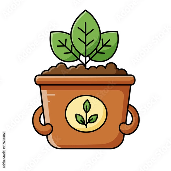 Fototapeta Potted plant with green leaves and soil in a decorative pot  