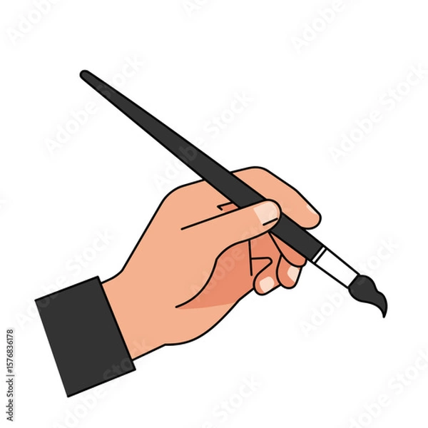 Fototapeta Hand holding a paintbrush in a vertical position for painting  