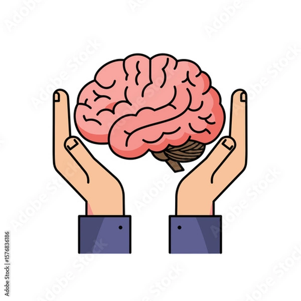 Fototapeta Hands holding a brain symbolizing care and intellect in protection  