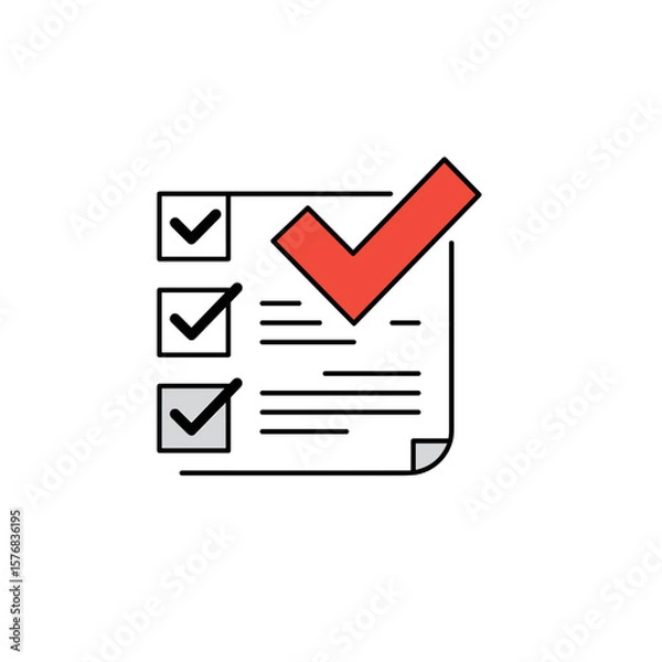 Fototapeta Checklist with checkmarks and red tick for task completion  