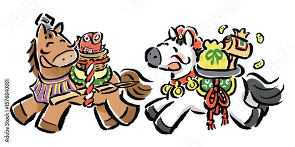 Obraz 馬（午）の恵比寿天と大黒天