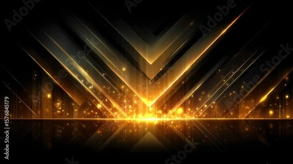 Fototapeta Sparkling Golden Geometric Pattern with Bokeh Dust Effect on Black Background, Ideal for Abstract or Modern Design Projects and Creative Artwork