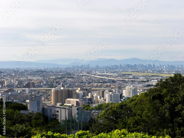 Fototapeta 高台から見る街と空港の風景