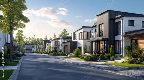 Fototapeta 住宅街の3Dイラスト