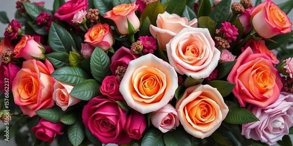 Obraz Elegant rose bouquets, lush leaves, vibrant floral arrangements, macro, pink