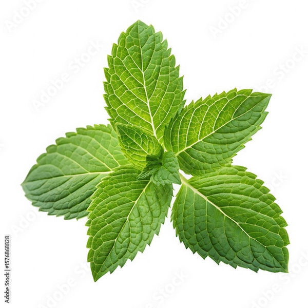 Obraz Fresh green mint leaves with detailed veins isolated on transparent background