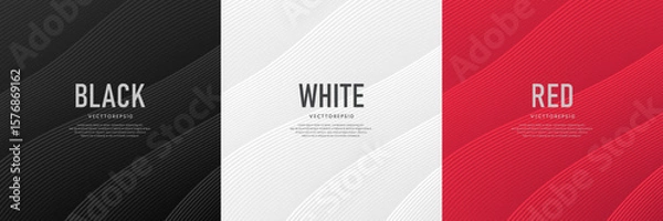 Obraz Set of red, black and white abstract background curve stripes line pattern. Minimalist flat design. Simple template banner collection design. Design for banner, web, flyer, card, poster, wallpaper.