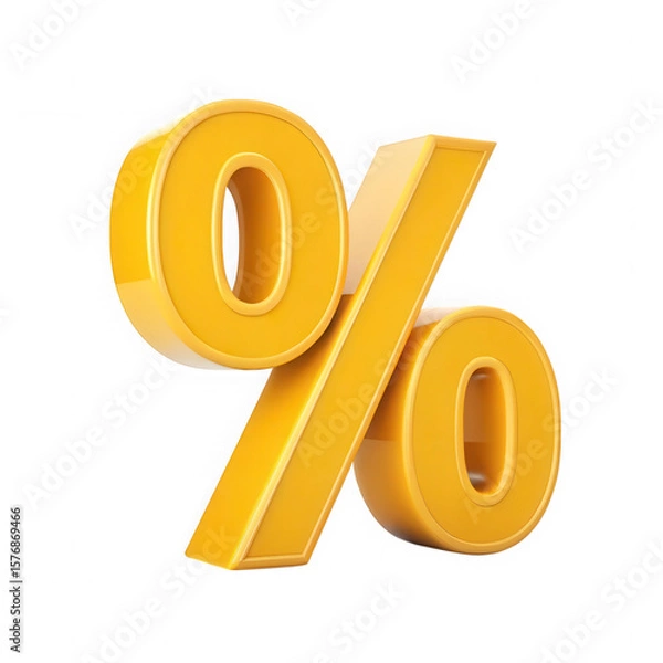 Obraz Shiny yellow 3d percentage symbol isolated on transparent background