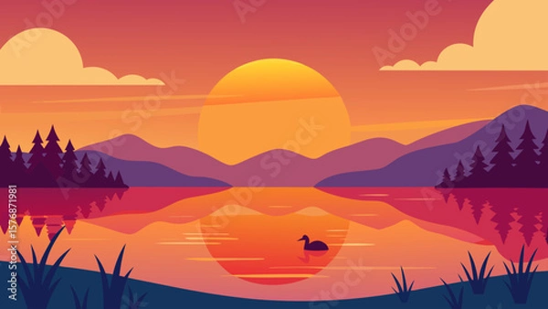 Obraz sunset over lake