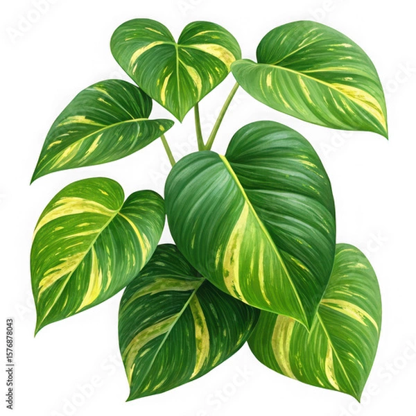 Obraz Vibrant green and yellow variegated philodendron heartleaf plant isolated on transparent background