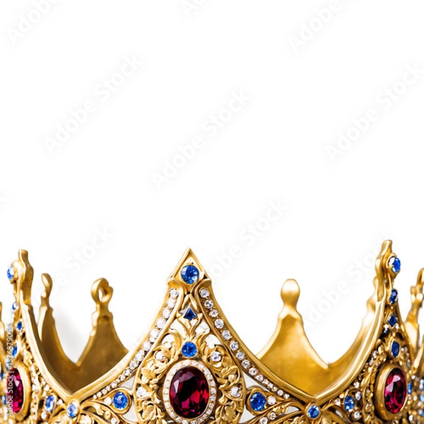 Fototapeta Golden royal crown isolated on white, a symbol of luxury and history, perfect for illustrations of Asian kings, queens, or princesses, architecture, and cultural designs