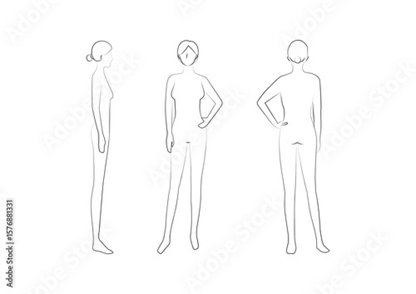 Obraz 女性フィッティングモデル（前・横・後） / Female Fitting Model for Uniform Design (Front, Side, Back View）