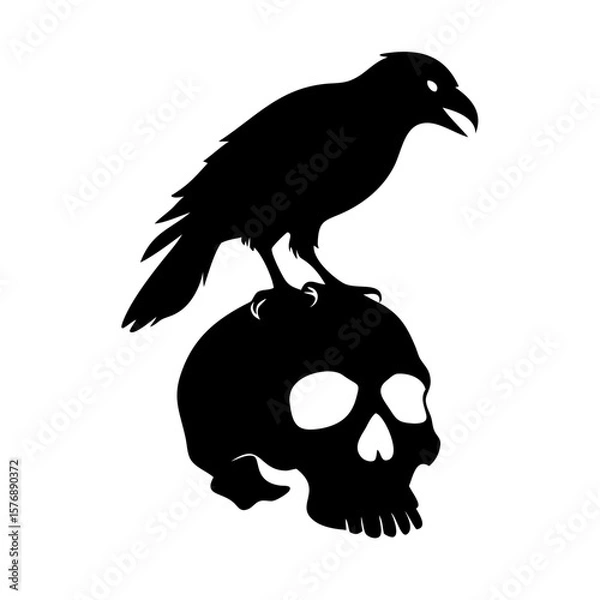 Fototapeta Black bird sitting on a dry branch skull Vector
