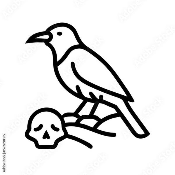 Fototapeta Black bird sitting on a dry branch skull Vector