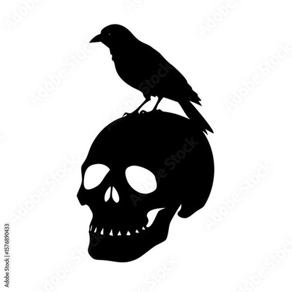 Fototapeta Black bird sitting on a dry branch skull Vector