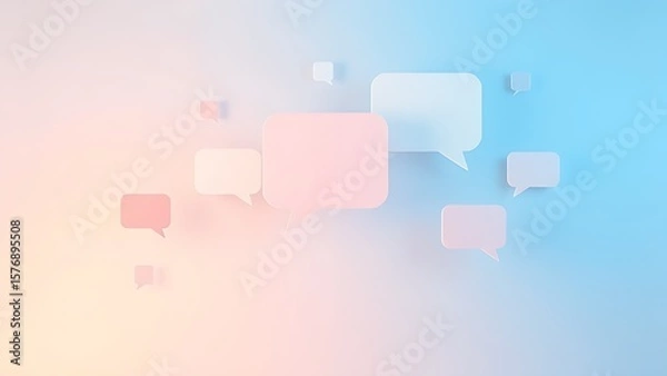 Fototapeta Modern feedback concept with floating speech bubble shapes on a soft gradient background.