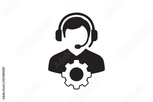 Fototapeta Tech Support icon silhouette vector with white background