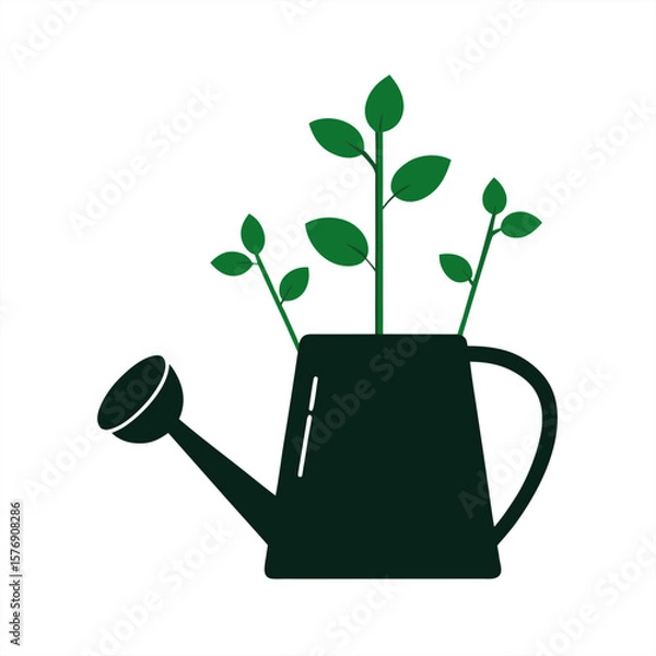Fototapeta Watering Can With Seedlings Silhouette on transparent background for web and graphic design