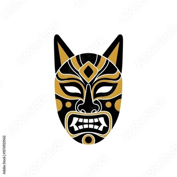 Fototapeta vector style illustration of a black and gold Mexican wrestling mask made to look like a dog, canine, pup, puppy, doggy, dog mask, lucha libre, graphic design, pet, decorative mask, cartoon dog
