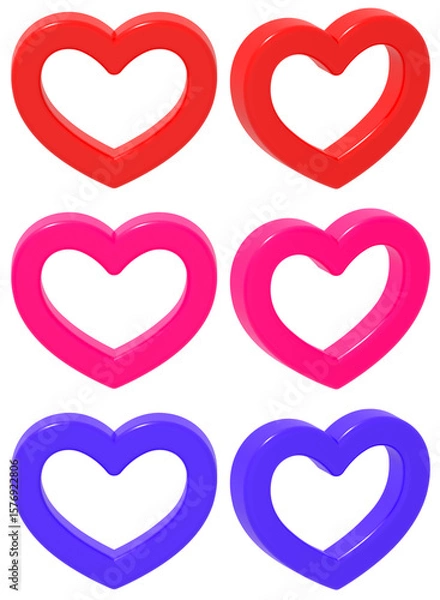 Fototapeta 	赤とピンクと青のハートアイコン