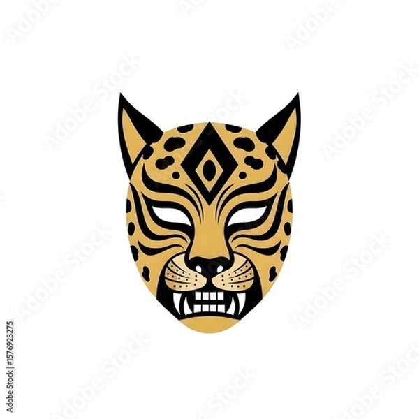 Fototapeta vector style illustration of a black and gold Mexican wrestling mask made to look like a cheetah, leopard,  lucha art, wildcat mask, vector artwork, wrestling illustration, luchador design, fierce
