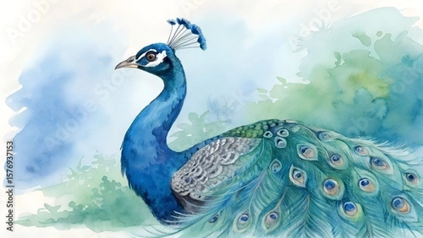 Obraz beautiful watercolor blue peacock