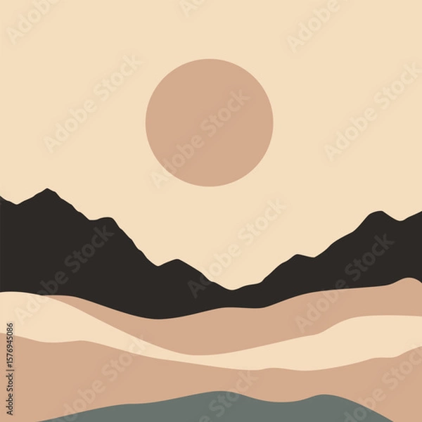 Fototapeta Simple Illustration Design of a Mountain with the Sun Above It