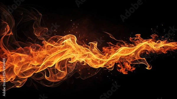 Fototapeta Abstract flowing orange fire flames and sparks on a black background