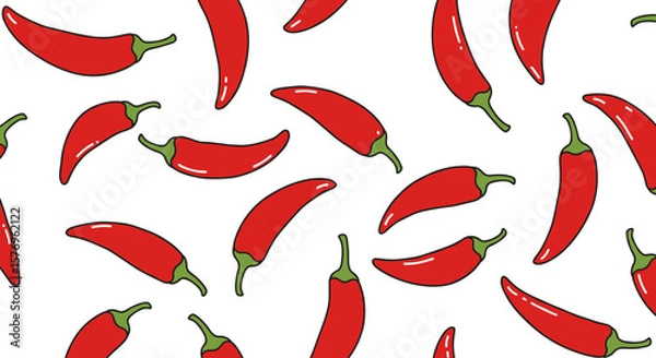 Obraz Spicy red chile peppers seamless pattern on white background