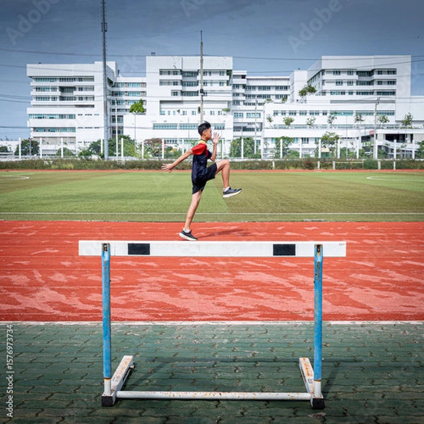 Obraz man running on the stadium