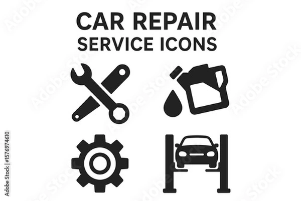 Obraz Car repair service icons: wrench, oil, gear, lift symbols