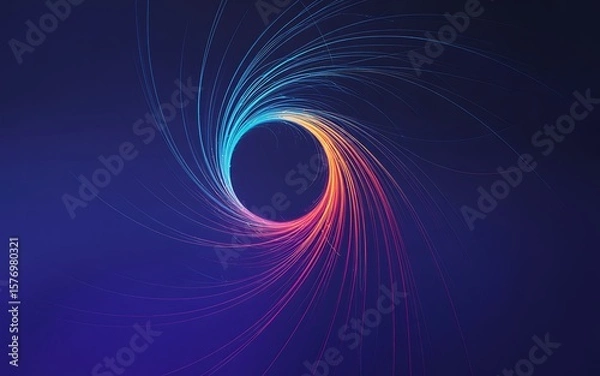 Fototapeta Abstract spiral effect with blue and pink light trails on a dark blue background conveys energy and motion.