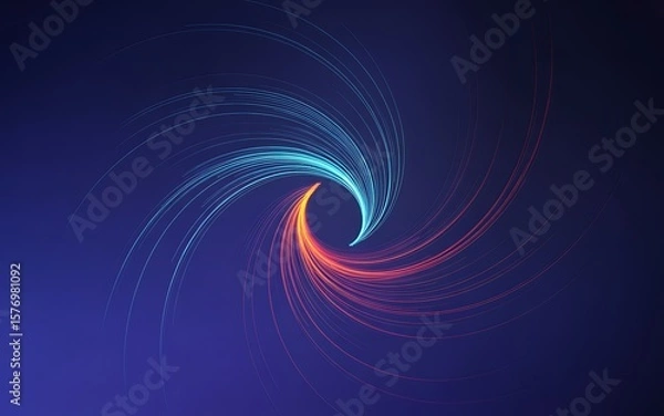 Fototapeta Mesmerizing abstract art features a swirling vortex of vibrant blue and red light trails against a deep blue backdrop.