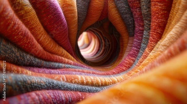 Fototapeta Colorful fabric textures form a swirling tunnel.