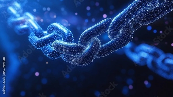 Fototapeta Futuristic Blockchain Technology Connection Chain on Dark Blue Background