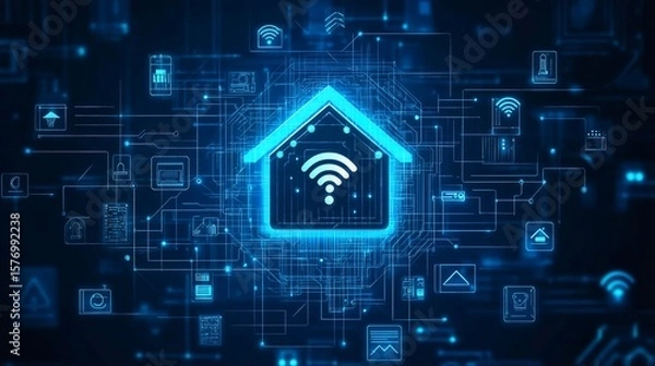 Fototapeta Connected Home Concept with Wireless Technology and Network Integration