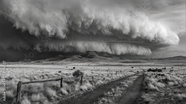 Obraz Dramatic storm over a barren landscape